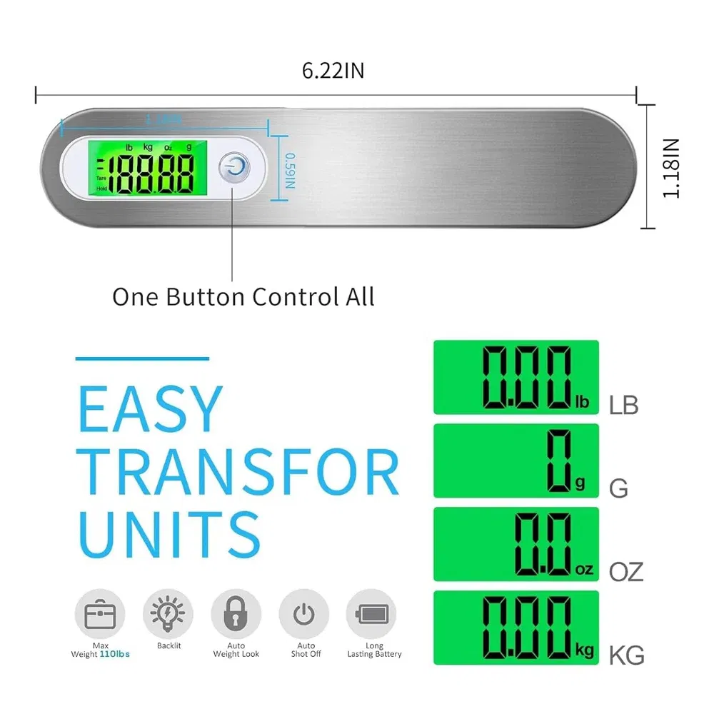 Color: Silver - 110lb/50kg Portable Electronic Hand Luggage Scale LCD Digital Display Balance Scale Suitcase Travel Weighs Baggage Weight Tool