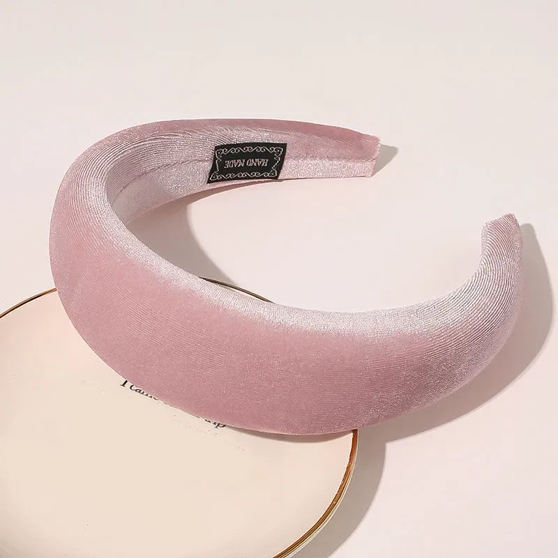 Color: Pink - 2020 New Padded Headbands for Women Wide Bezel Hairbands Thick Velvet Hair Hoop Girls Sponge Non-slip Hairband Hair Accessories