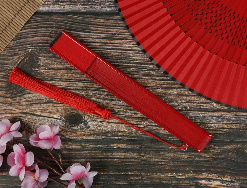 Color: light green, Fan Size: 6.3 inches - Red Solid Color Women's Dance Hand Folding Fan Personalized Wedding Fan Bamboo Fan Chinese Style Silk Fan Household Hand Fan