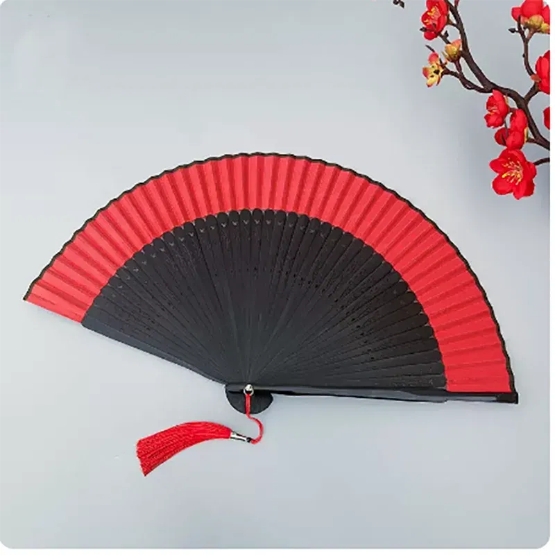Color: light green, Fan Size: 6.3 inches - Red Solid Color Women's Dance Hand Folding Fan Personalized Wedding Fan Bamboo Fan Chinese Style Silk Fan Household Hand Fan