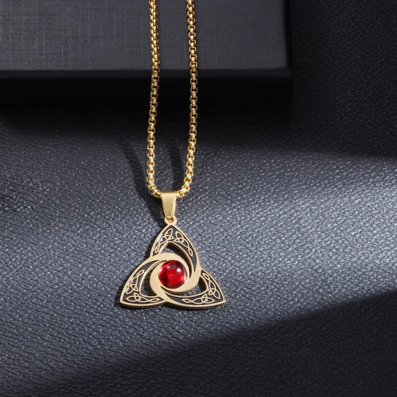 Metal Color: BRASS PLATED - Stainless Steel Silver Color Pattern Witch Knot Pendant Necklace Celtic Knot Lucky Jewelry Gift for Friends Family