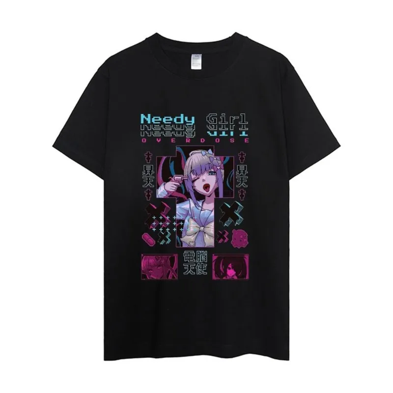 Color: SKY BLUE, Size: L - NEEDY GIRL OVERDOSE T Shirt Men Couple Combination Clothes Short Sleeve Collar Fashion Woman Cotton
