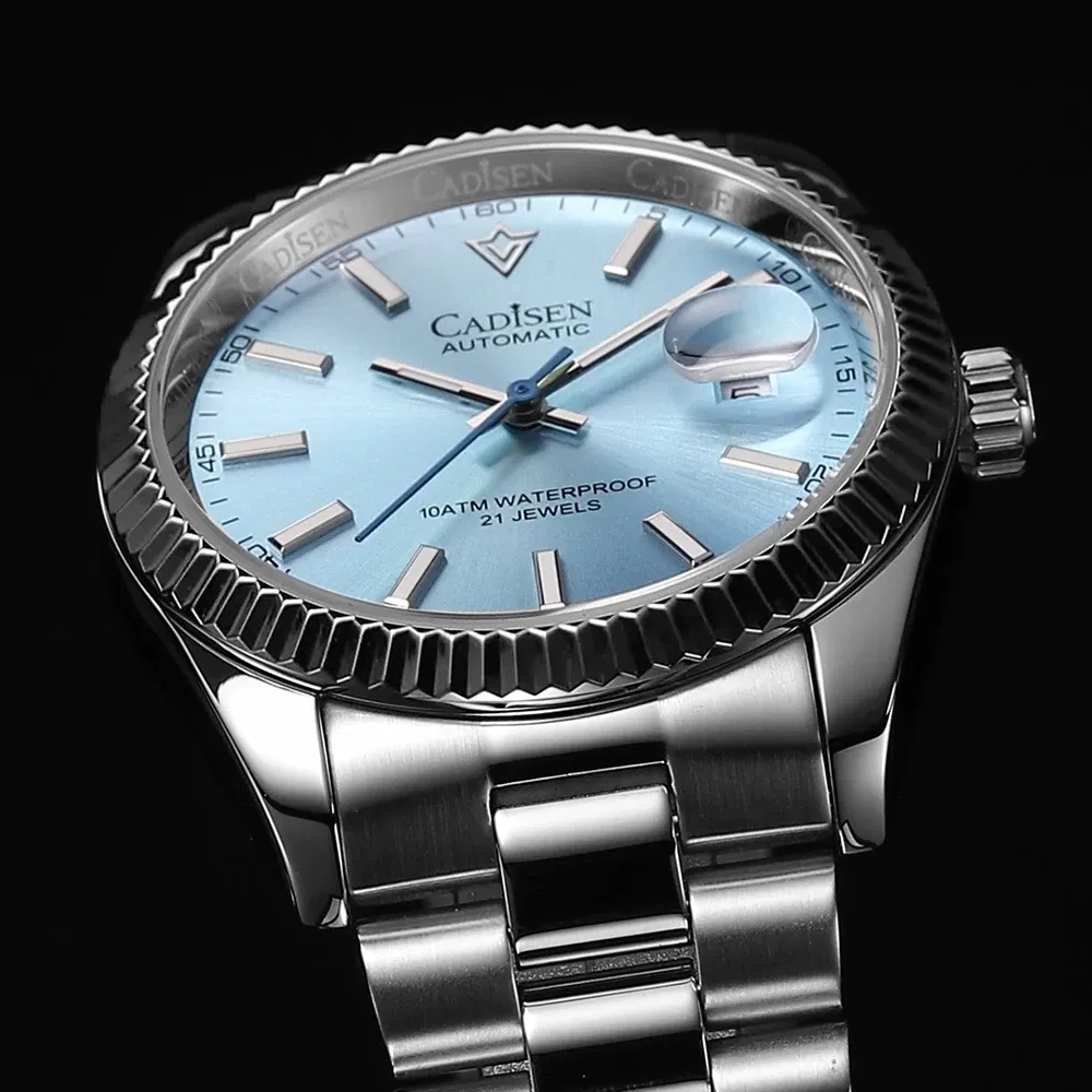 Color: Blue - CADISEN New Mens Mechanical Automatic Watch Top Brand Luxury C3 Luminous AR Sapphire MIYOTA 8215 100M Waterproof Gift Watch Men