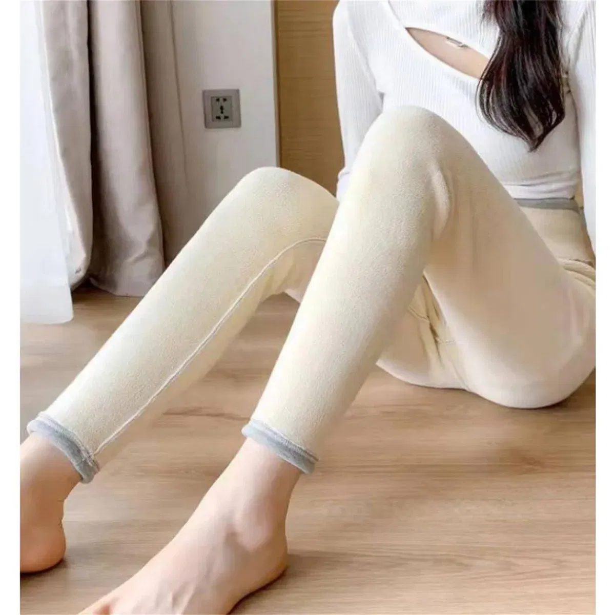 Color: Dark Grey, Size: M - Winter Women Leggings Solid Warm Leggings Thicken Lambwool Hight Waist Fleece Keep Butt Lift High Stretchy Walking Pants Pocket