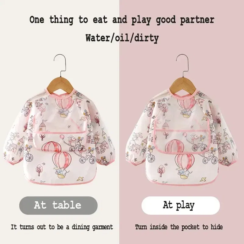 Size: S, Color: Pink - Baby Food Overalls Waterproof and Dirt-proof CHILDREN'S Apron Bib Spring and Autumn Girl Treasure Boy Baby Wash Back Wear Protec