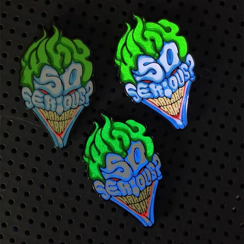 DON'T PAY BEFORE QUOTE Custom metal logo pins hard enamel glitter pin Glow in the dark clown metal Halloween style funny hat pin