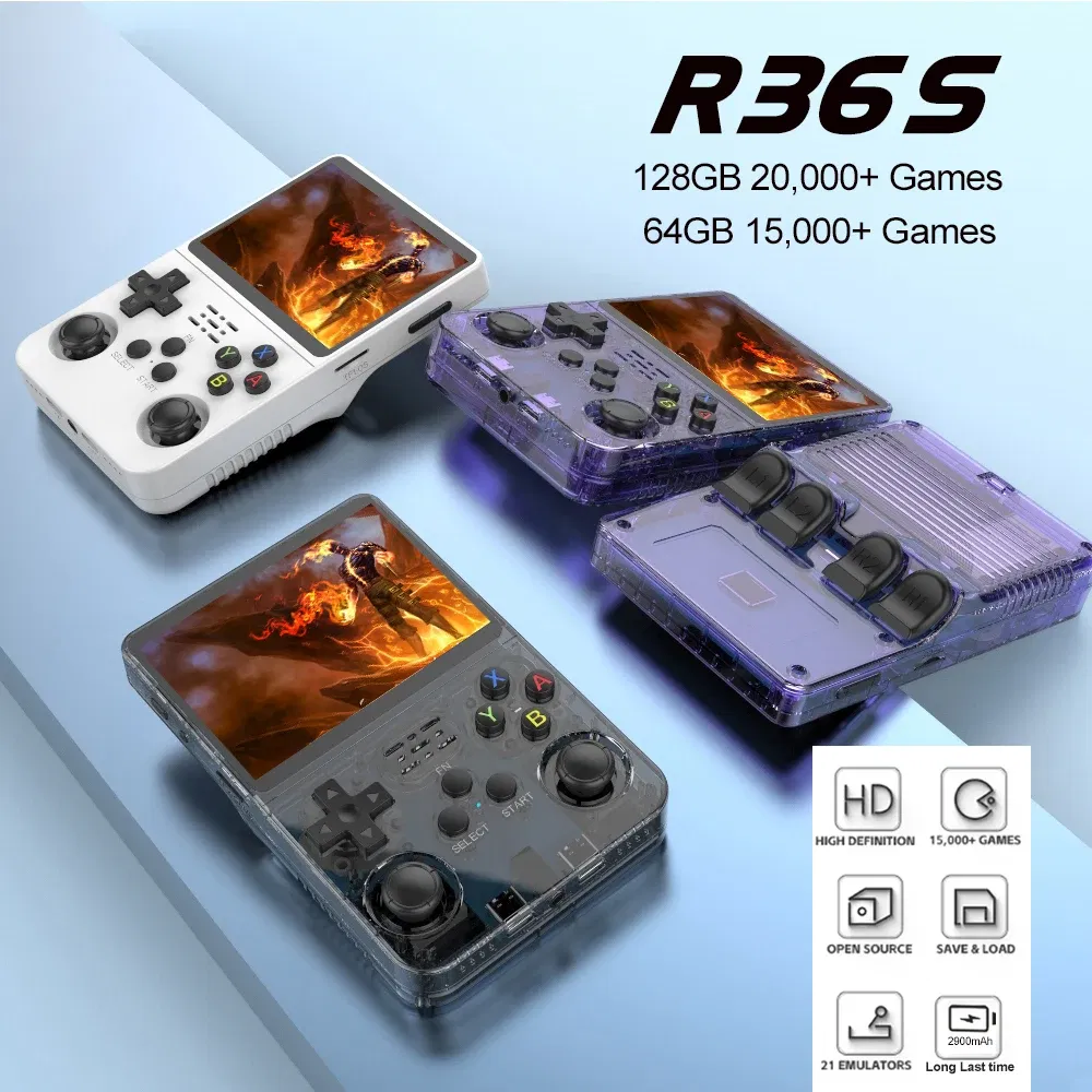 Color: WHITE - R36S Retro Handheld Video Game Console Linux System 3.5 Inch IPS Screen Portable Pocket Video Player 64GB RG35S Plus