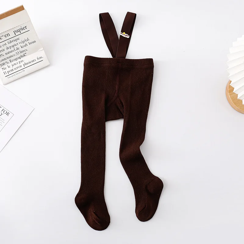 Color: Brown, Kid Size: 3M - Baby Girl Stocking 0-3 Y Infant Toddler Knit Tights Newborn Suspender Tights Pantyhose Autumn Solid High Waist Overall Legging