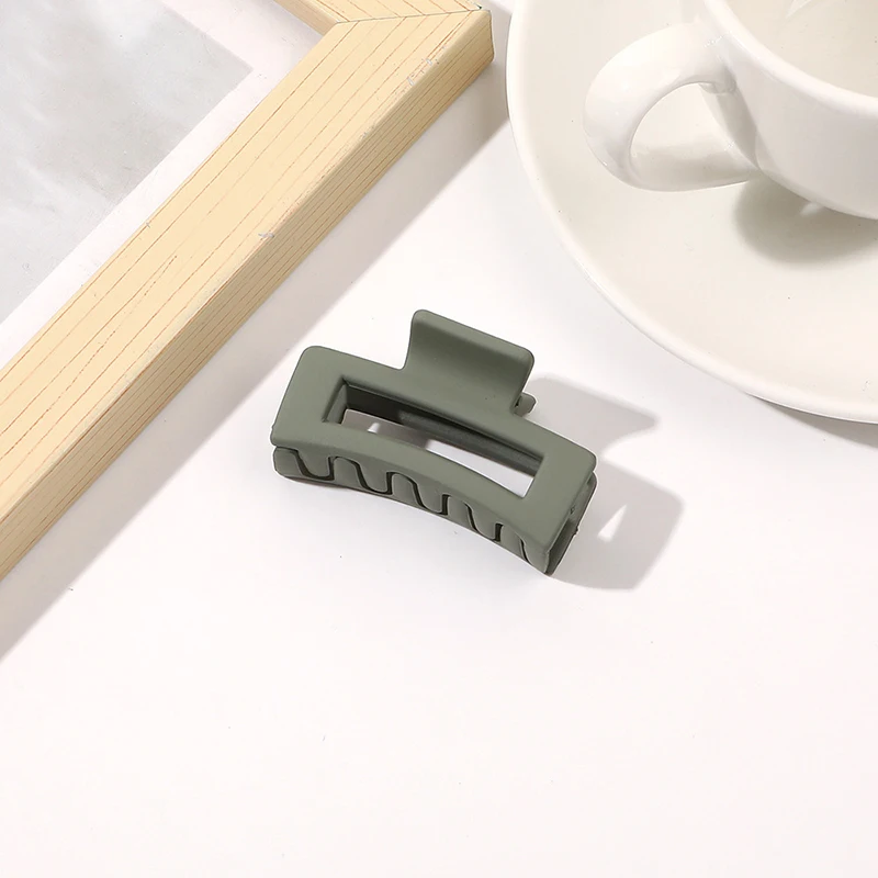 Color: green - Wholesale 4.5cm Frosted Matte Mini Grab Clip Crab Hair Clips Women Hollow Square Hair Catches Ponytail Clip Bangs Clip Top Clips