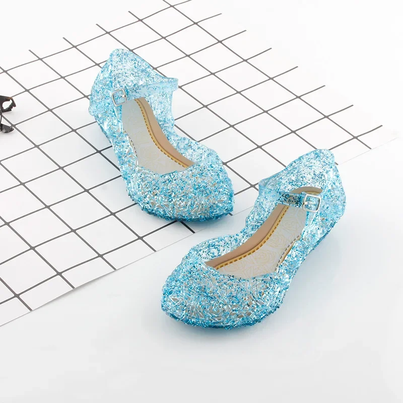 Color: Pink, Shoe Size: 1.5 - Elsa Princess Crystal Shoes for Girls 2024 New Fashion Kids Birthday Casual Sandals Shoes Baby Wedding Party Shoes