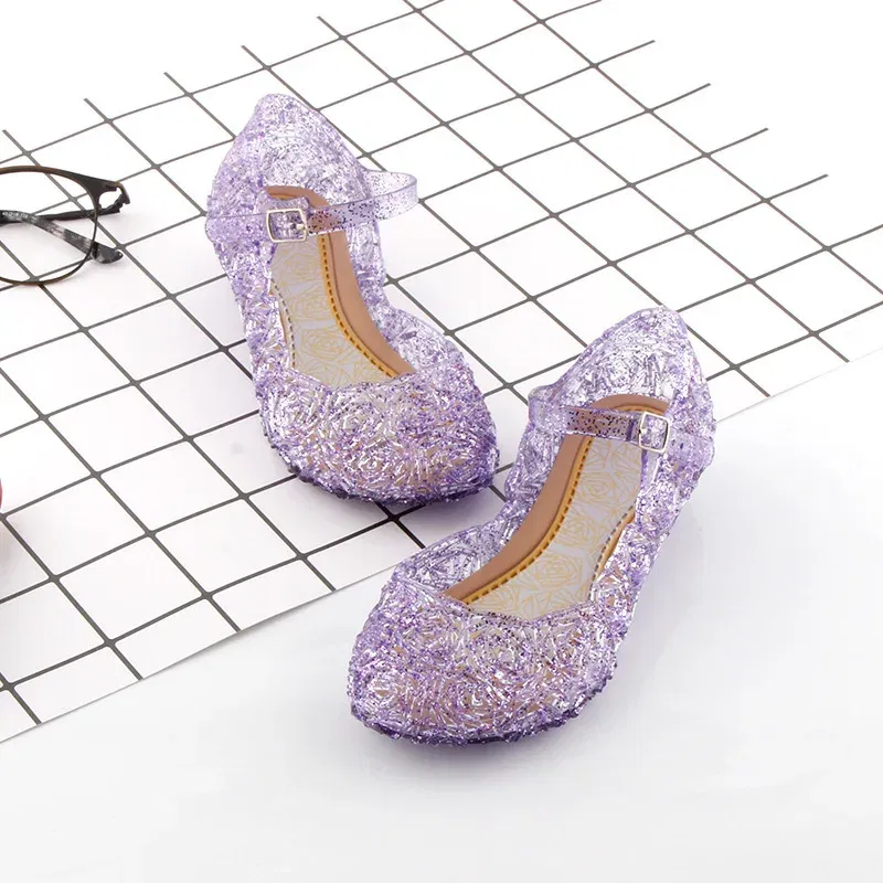 Color: Pink, Shoe Size: 1.5 - Elsa Princess Crystal Shoes for Girls 2024 New Fashion Kids Birthday Casual Sandals Shoes Baby Wedding Party Shoes