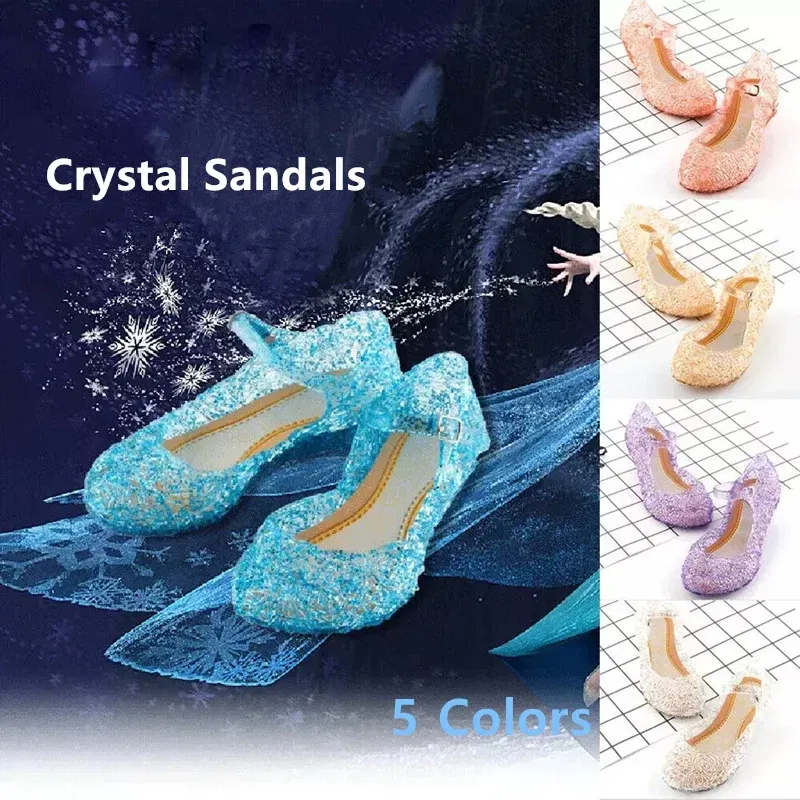 Color: Pink, Shoe Size: 1.5 - Elsa Princess Crystal Shoes for Girls 2024 New Fashion Kids Birthday Casual Sandals Shoes Baby Wedding Party Shoes