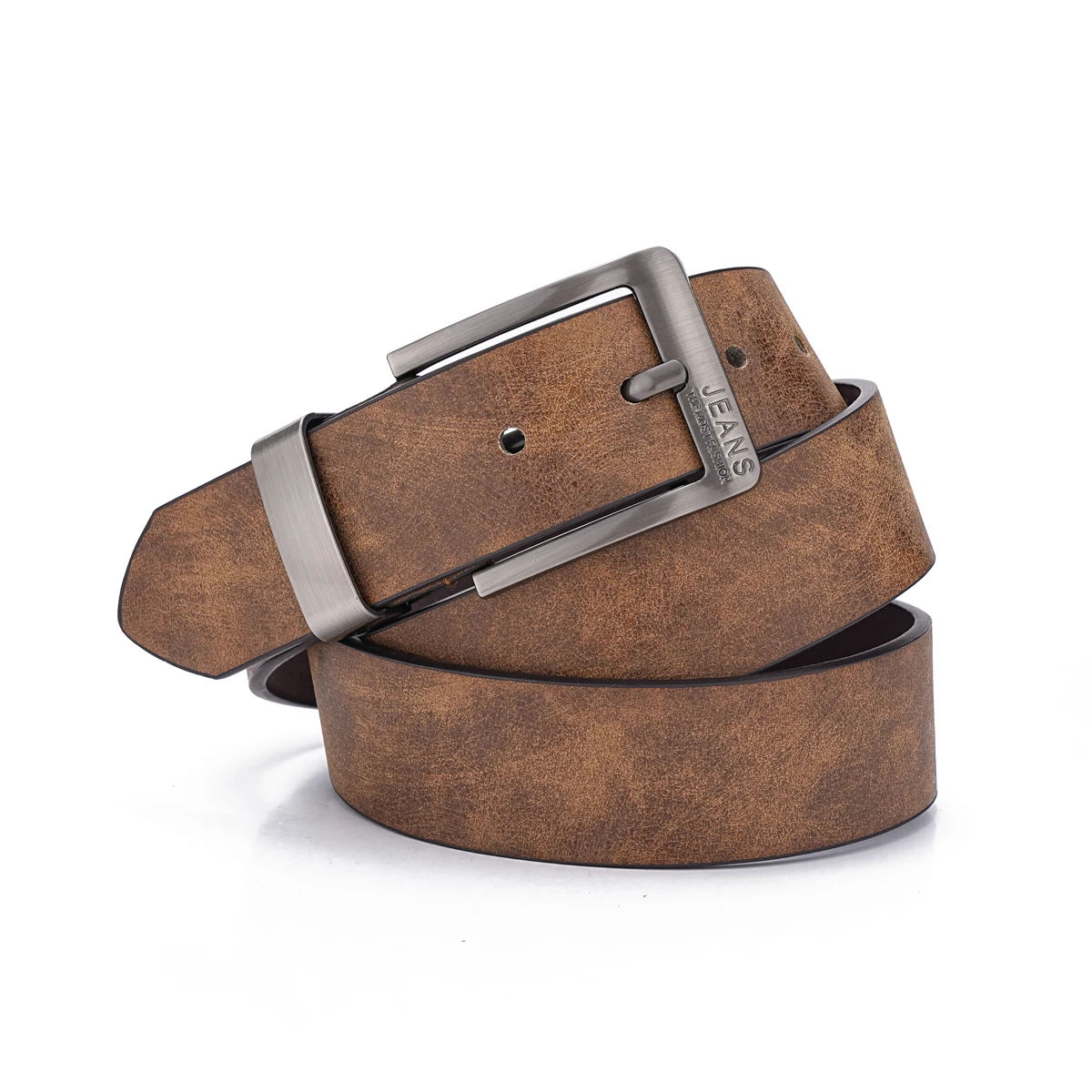 Color: khaki, Belt Length: 120cm - 1pcs men's multi-color PU needle buckle belt suitable for leisure business gifts