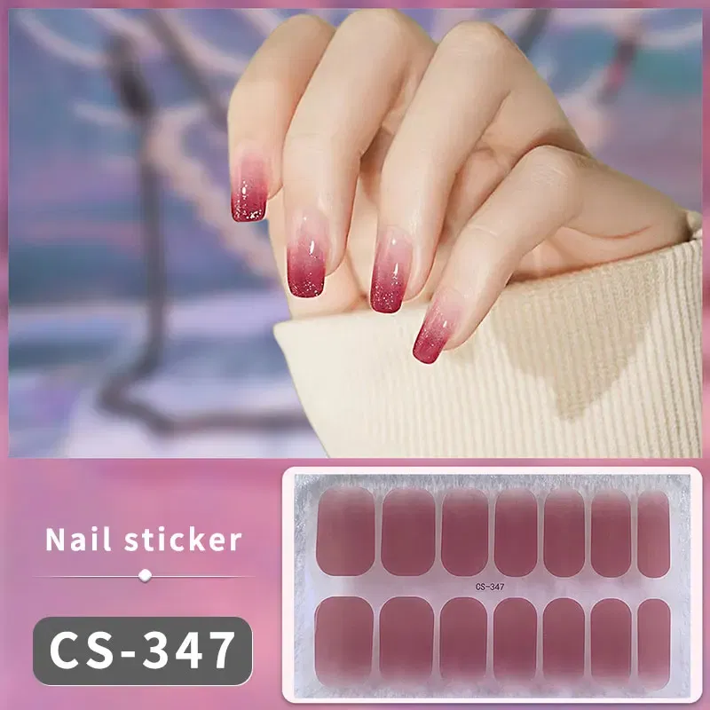 Color: light yellow - DIY Gel Nail Stickers Cured-free Long-Lasting Solid Color Nail Strips Patch Slider Sticker Full Cover Decal Nail Manicure Patch
