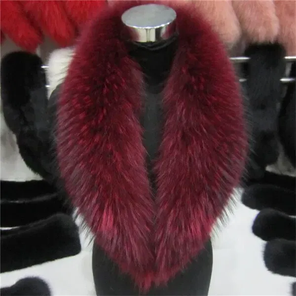 Color: Blue, Size: M - Real Raccoon Fur Scarves Woman 100% Pure Natural Raccoon Fur Collar Warm Winter Scarves Red Fox Fur Collar L#1