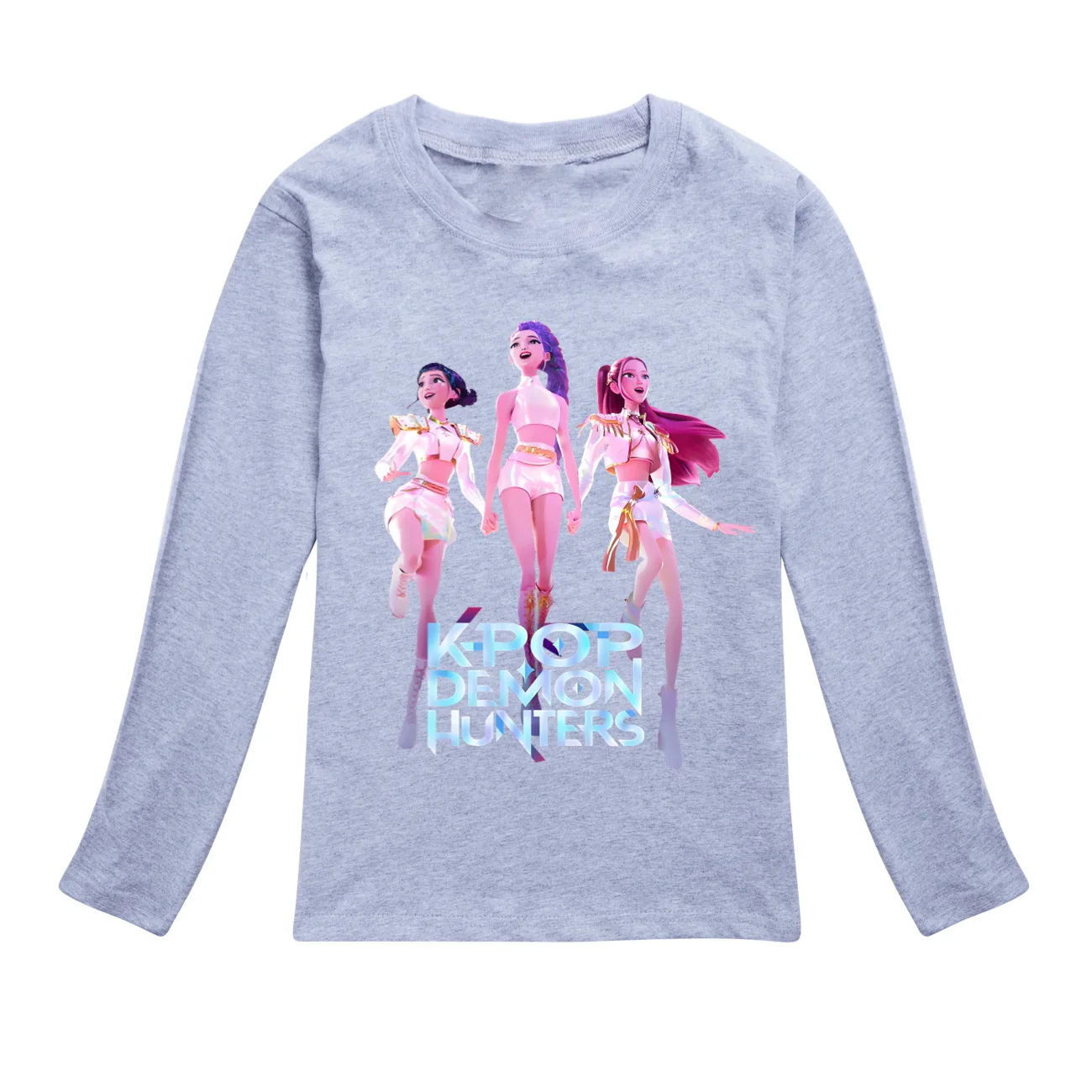 Color: Dark Grey, Kid Size: 10 - KPop Demon Hunters Huntrix Tshirt Kids Clothes Teenage Boys O-Neck Cartoon Casual T-shirts Girls Long Sleeve Tops Child Clothing