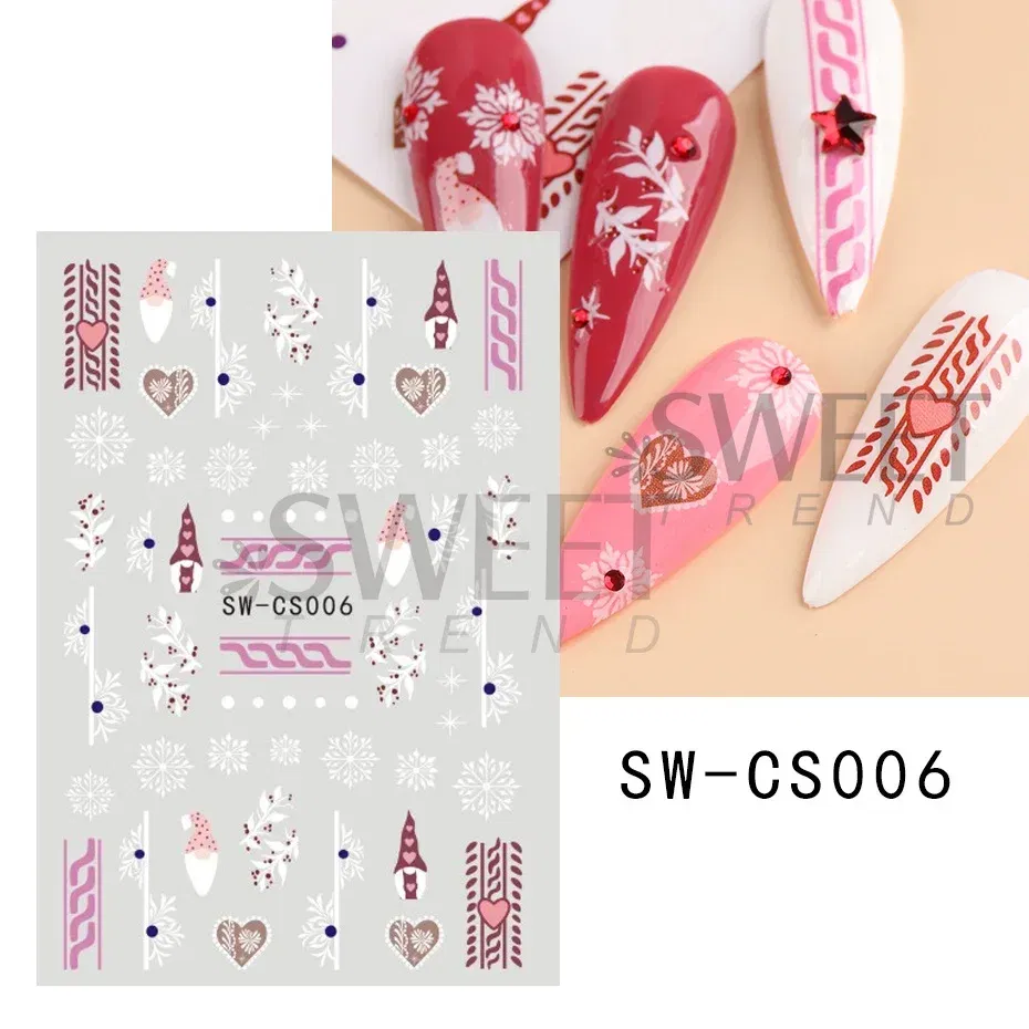 Color: Lanvender - 5D Embossed Elk Nail Art Sticker Cute Christmas Winter Santa Claus Snowflake Gingerbread Man Engraved Slider Manicure Decoration