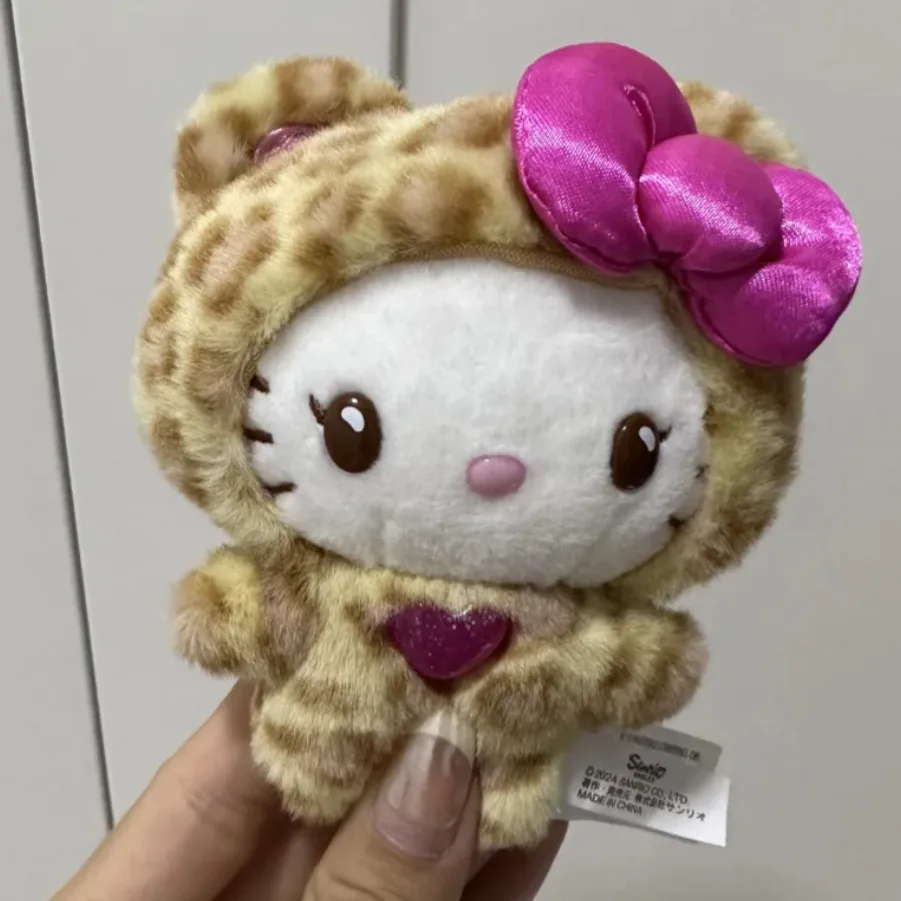 Color: Red - Sanrio Leopard Print Bear Series Hello Kitty Keychain Pendant Cartoon Kitty Cat Plush Doll Pendant Keychain Bag Decorations Gift