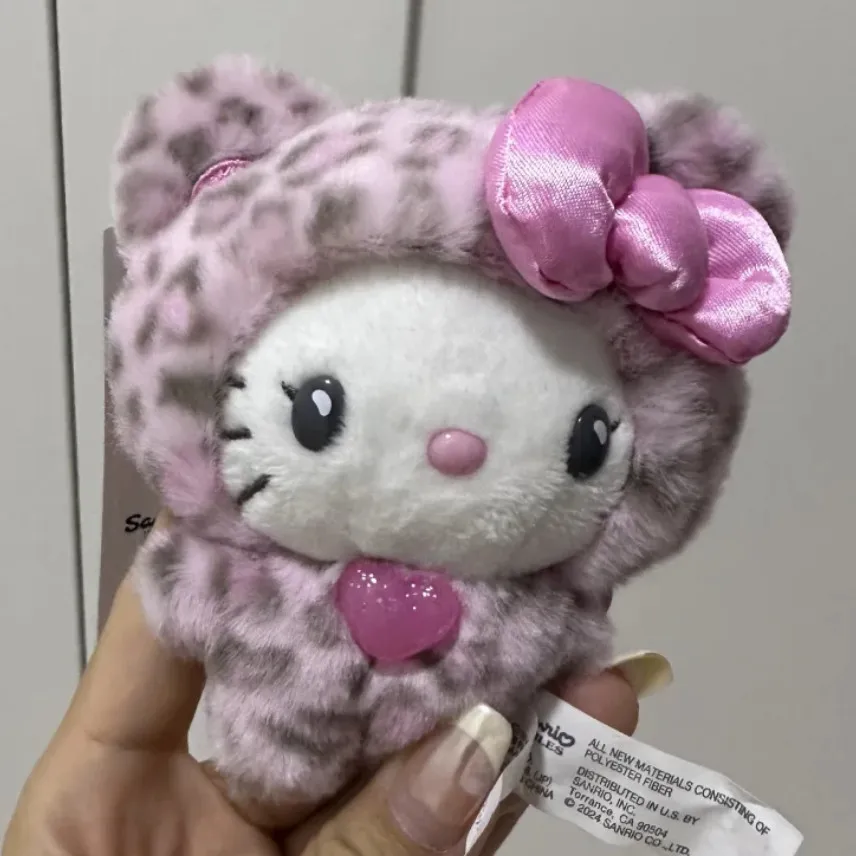 Color: Red - Sanrio Leopard Print Bear Series Hello Kitty Keychain Pendant Cartoon Kitty Cat Plush Doll Pendant Keychain Bag Decorations Gift