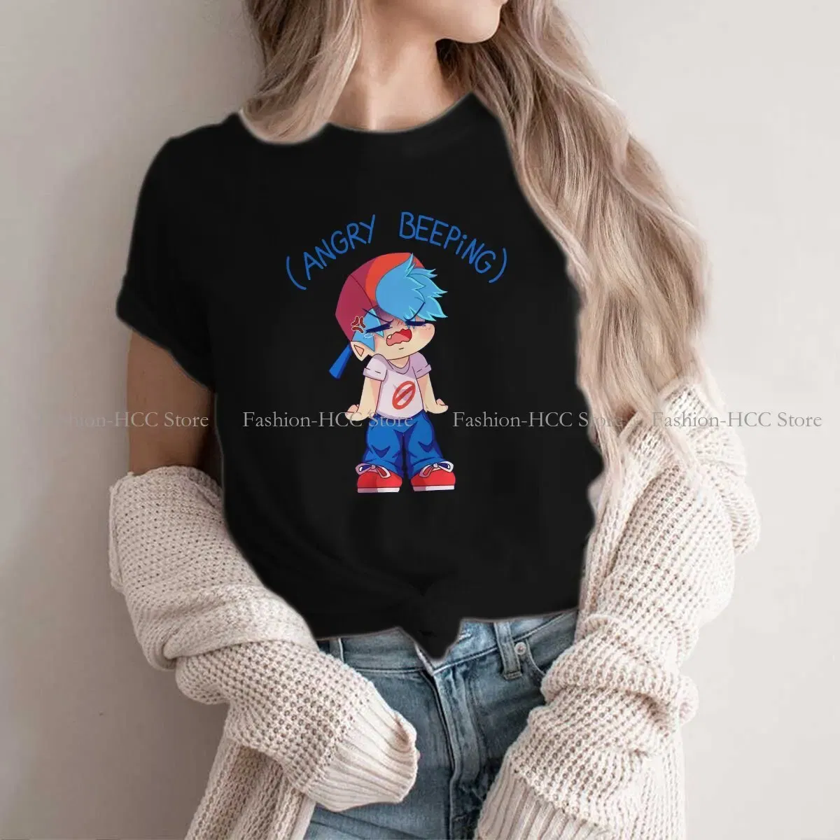 Color: black, Size: L - Angry Beeping Boyfriend Style Polyester TShirt Friday Night Funkin FNF Music Boy Comfortable Hip Hop Graphic T Shirt Stuff