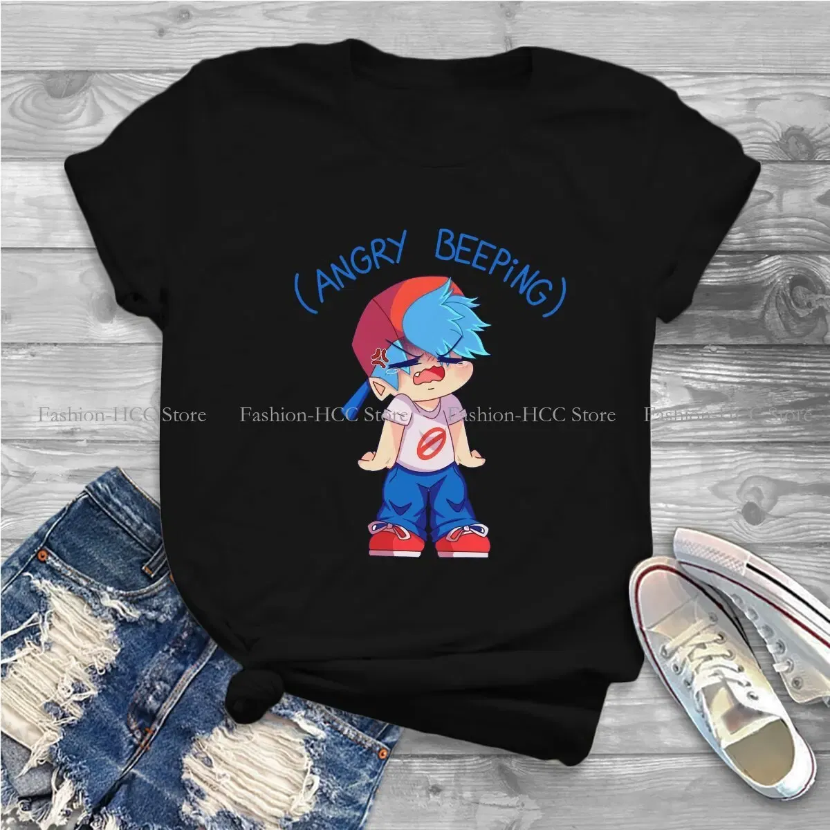 Color: black, Size: L - Angry Beeping Boyfriend Style Polyester TShirt Friday Night Funkin FNF Music Boy Comfortable Hip Hop Graphic T Shirt Stuff