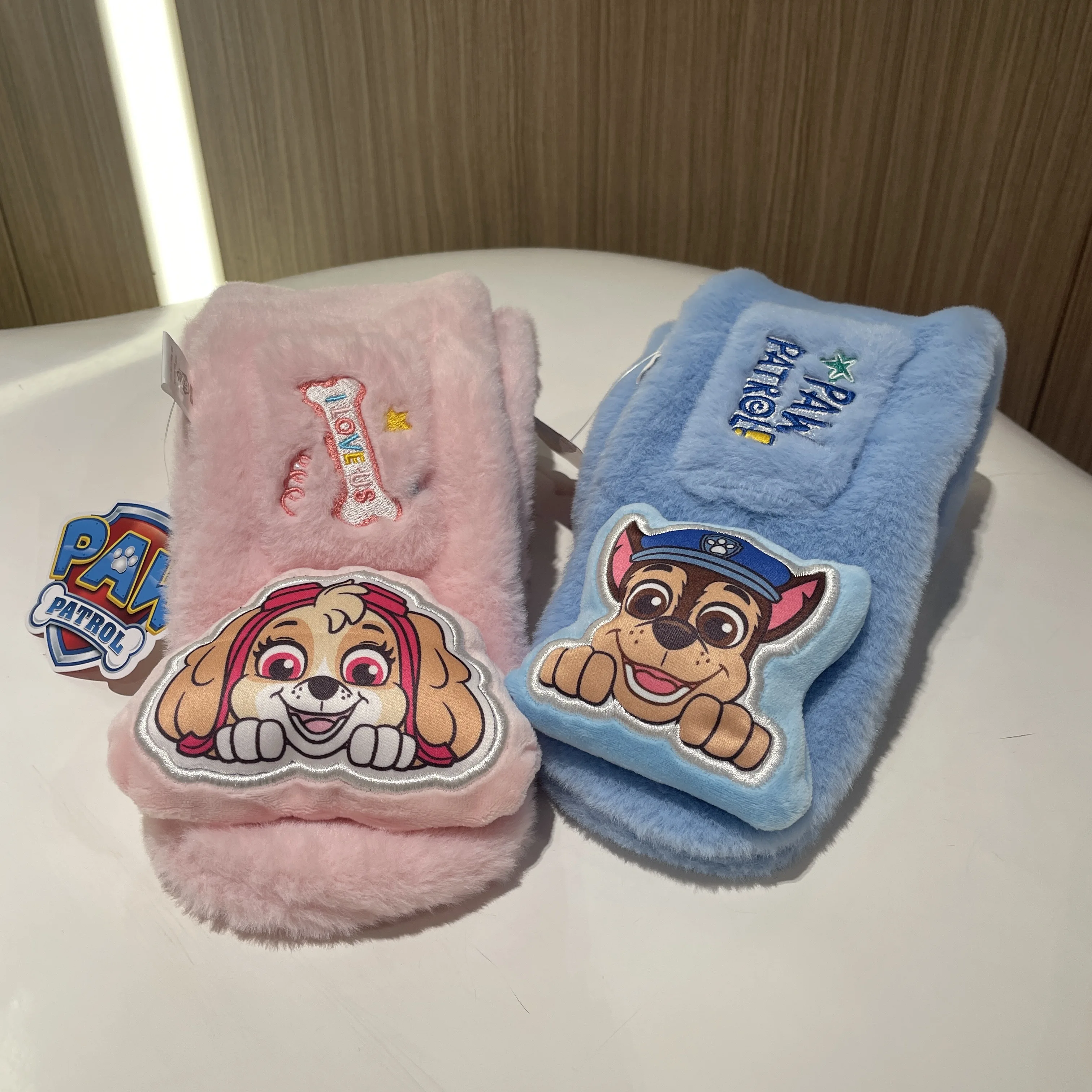Color: Fluorescent Yellow, Size: XXL - 100% Genuine Paw Patrol Thicken Cross Collar Scarf Kids Girls Glove Warm Winter Muffler Fur Plush Cute Shawl Scarfs High quality