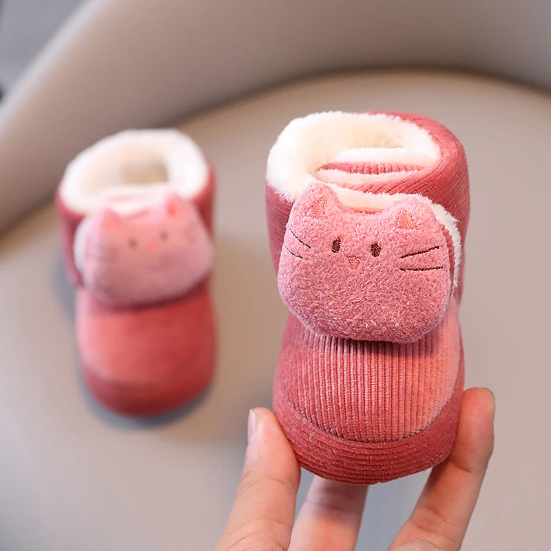 Color: WHITE, Baby Age: 13-18 Months - Winter New Cute Cartoon Baby Booties Boy Girl Boots Cotton Soft-Sole Non-Slip Warm Toddler First Walkers Infant Crib Shoes