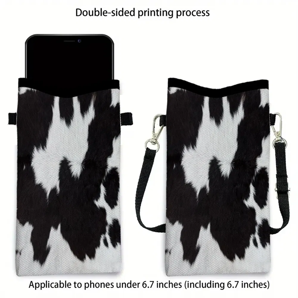 Color: Beige, Size: Extra Large - Cow Graffiti Crossbody PhoneBag Adjustable Detachable Strap Designed ForWomen CrossbodyBagShoulder Bag