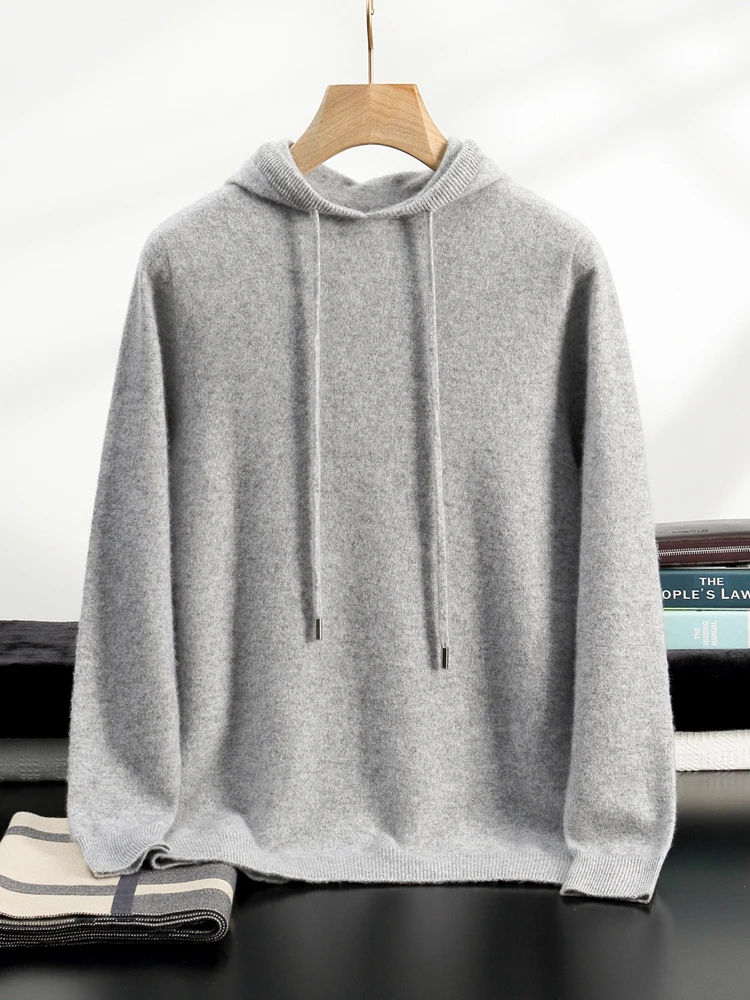 Color: Brown, Size: XXL - Yoyoselect Men's 100% Cashmere Luxury Sweater Hoodie Autumn Winter Thick Warm Hooded Pullover Casual Smart Jumpers Knitwear Top