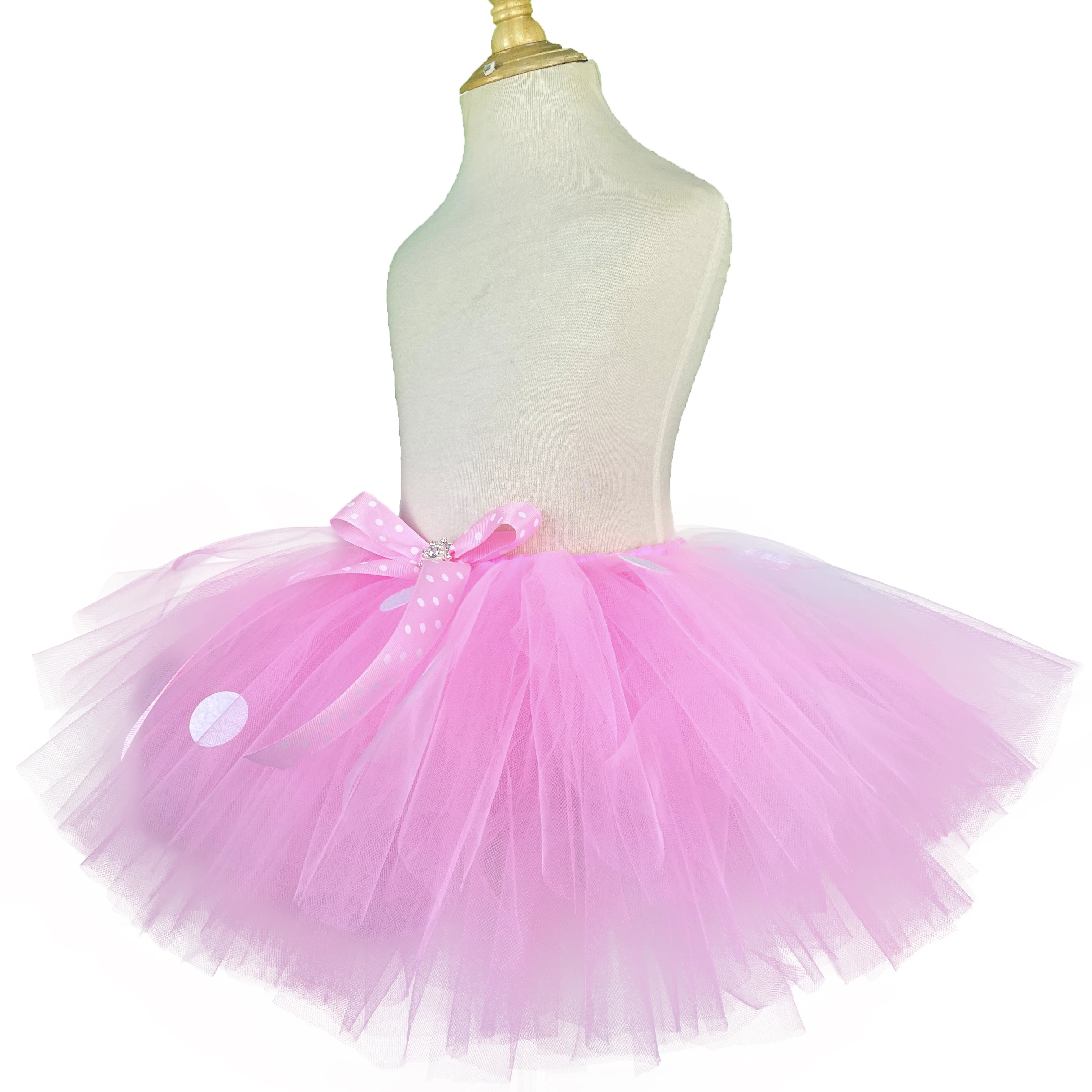 Color: MULTI, Kid Size: 6M - Girls Pink Cartoon Tutu Skirts Baby Ballet Tulle Pettiskirts with White Polka Dots and Hairbow Kids Cosplay Party Costume Skirt
