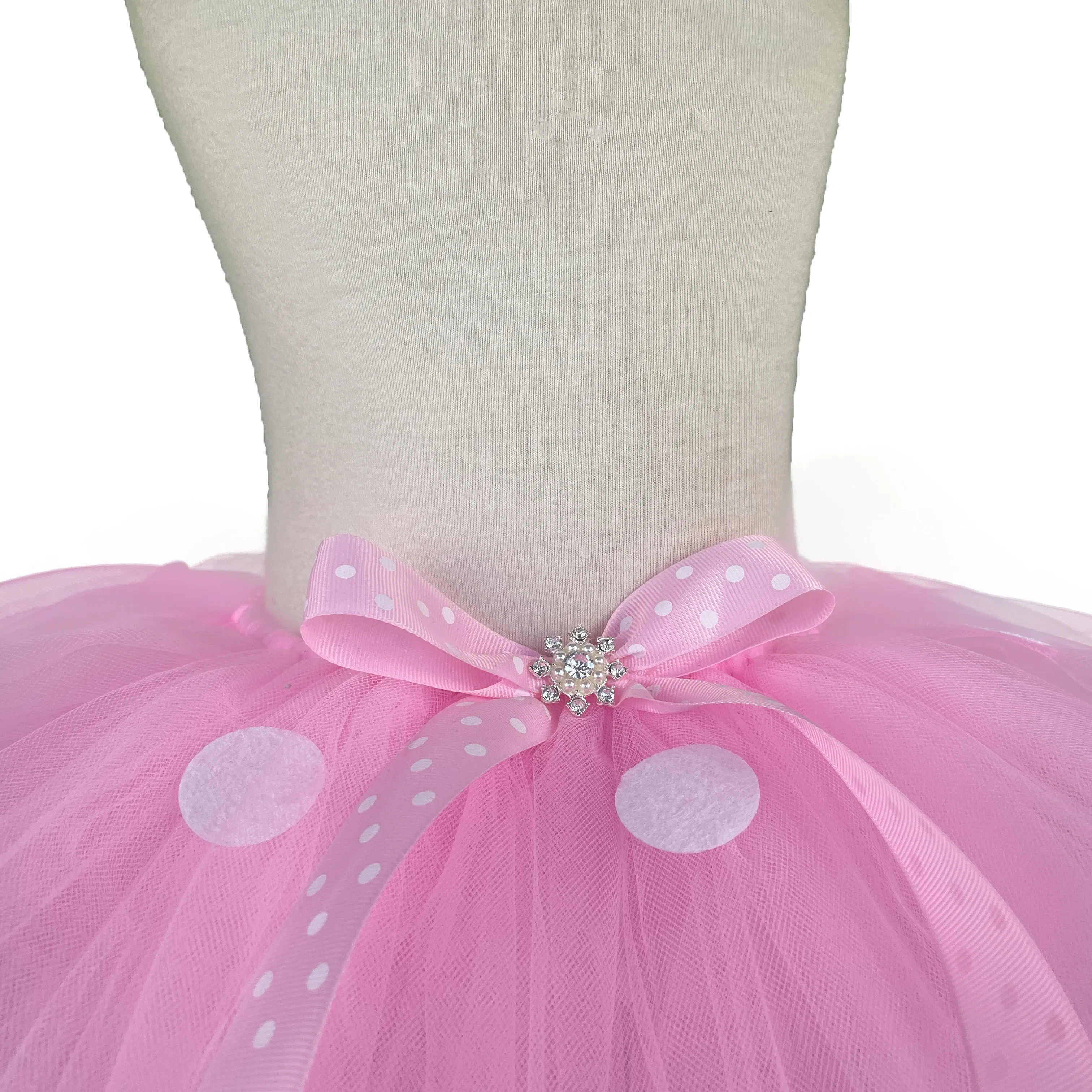 Color: MULTI, Kid Size: 6M - Girls Pink Cartoon Tutu Skirts Baby Ballet Tulle Pettiskirts with White Polka Dots and Hairbow Kids Cosplay Party Costume Skirt