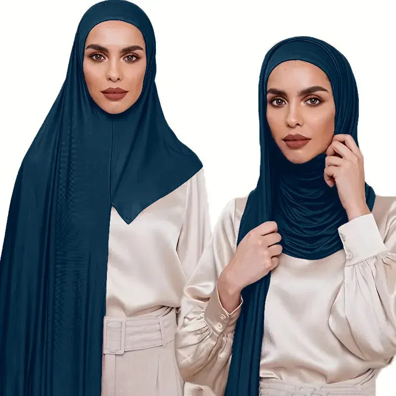 Color: WHITE - Premium Instant Jersey Hijab Scarf Solid Muslim Long Scarves Turban Shawl Elastic Cotton Arab Headscarf Head Wraps Saudi Hijabs