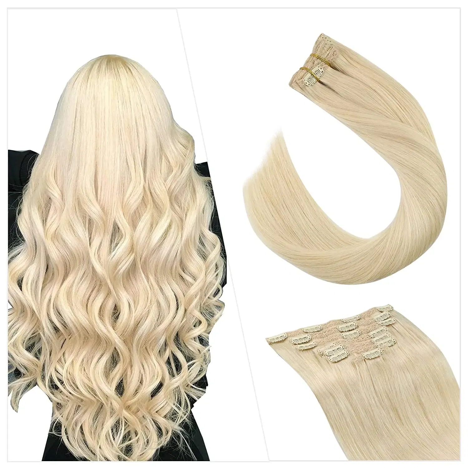 Color: Blue, Length: 20 INCHES, Weight Per Package: 120g/Set - [16 Colors] Ugeat Clip in Hair Extensions Human Hair 14-22" Double Weft Remy Hair Full Head Clip in Extensions for Woman 7Pcs