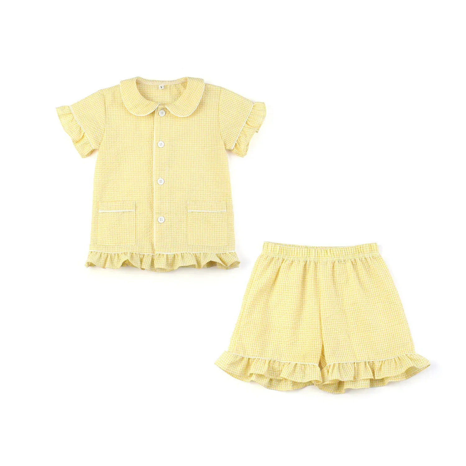 Color: Ivory, Ships From: CHINA, Kid Size: 6T - Ruffkids 100% Cotton Summer Kids Pajamas Sleepwear Seersucker Striped Matching Pjs Boys Clothes Loungewear Girls Pyjamas Set