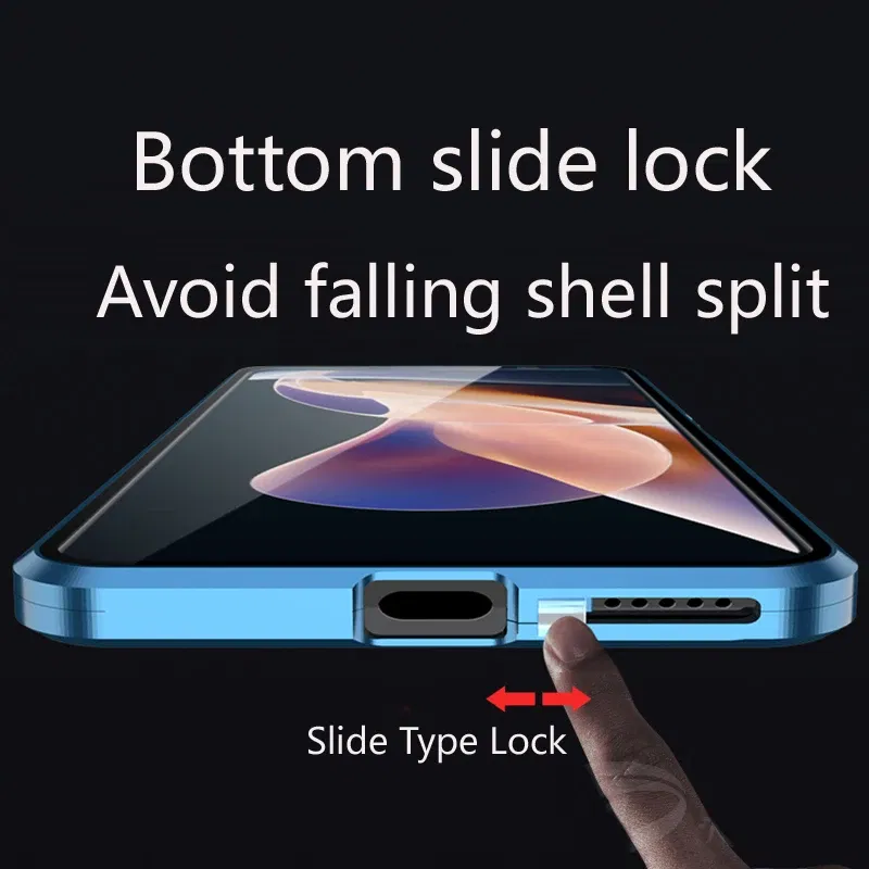 Color: Silver, Bundle: Case & Screen Protector, Material: ABS - Full Protection Case Metal Magnetic Double Sided Glass Snap Lock Case For XiaoMi Redmi Note 13 Pro Plus 5G Bumper Phone Cover