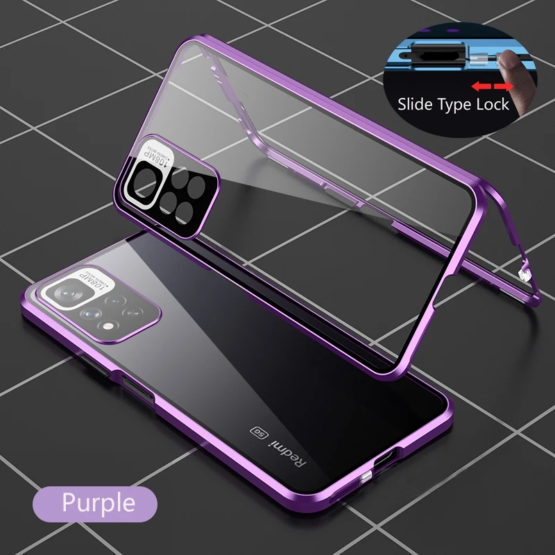 Color: Silver, Bundle: Case & Screen Protector, Material: ABS - Full Protection Case Metal Magnetic Double Sided Glass Snap Lock Case For XiaoMi Redmi Note 13 Pro Plus 5G Bumper Phone Cover