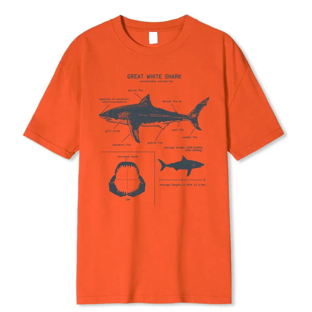 Color: Beige, Size: M - Great White Shark Anatomy T-Shirt New Summer Men Street Short Sleeve Hip Hop Punk Style Boy Casual Tops Fashion White Tees