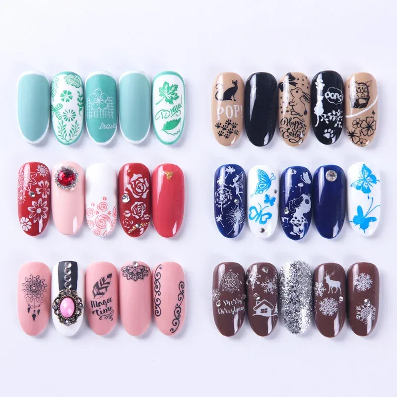 Color: Red - 12Designs Retro Flower Butterfly Nail Art Templates Stamping Plate Snowflake Animal Lace Stamp Templates Plate Image Decor Tools