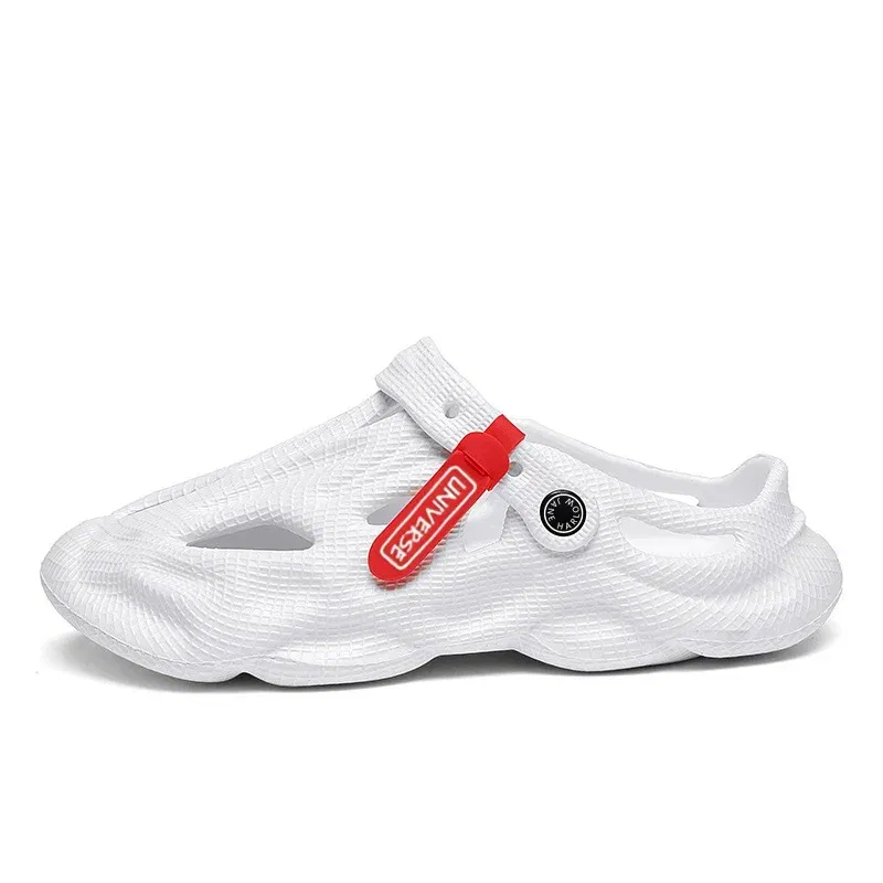 Color: WHITE, Shoe Size: 40 - Summer Men's Clogs Sandals Lightweight Breathable Anti-slip Beach Slippers Men Outdoor Slippers Clogs Anti-slip Beach Slippers