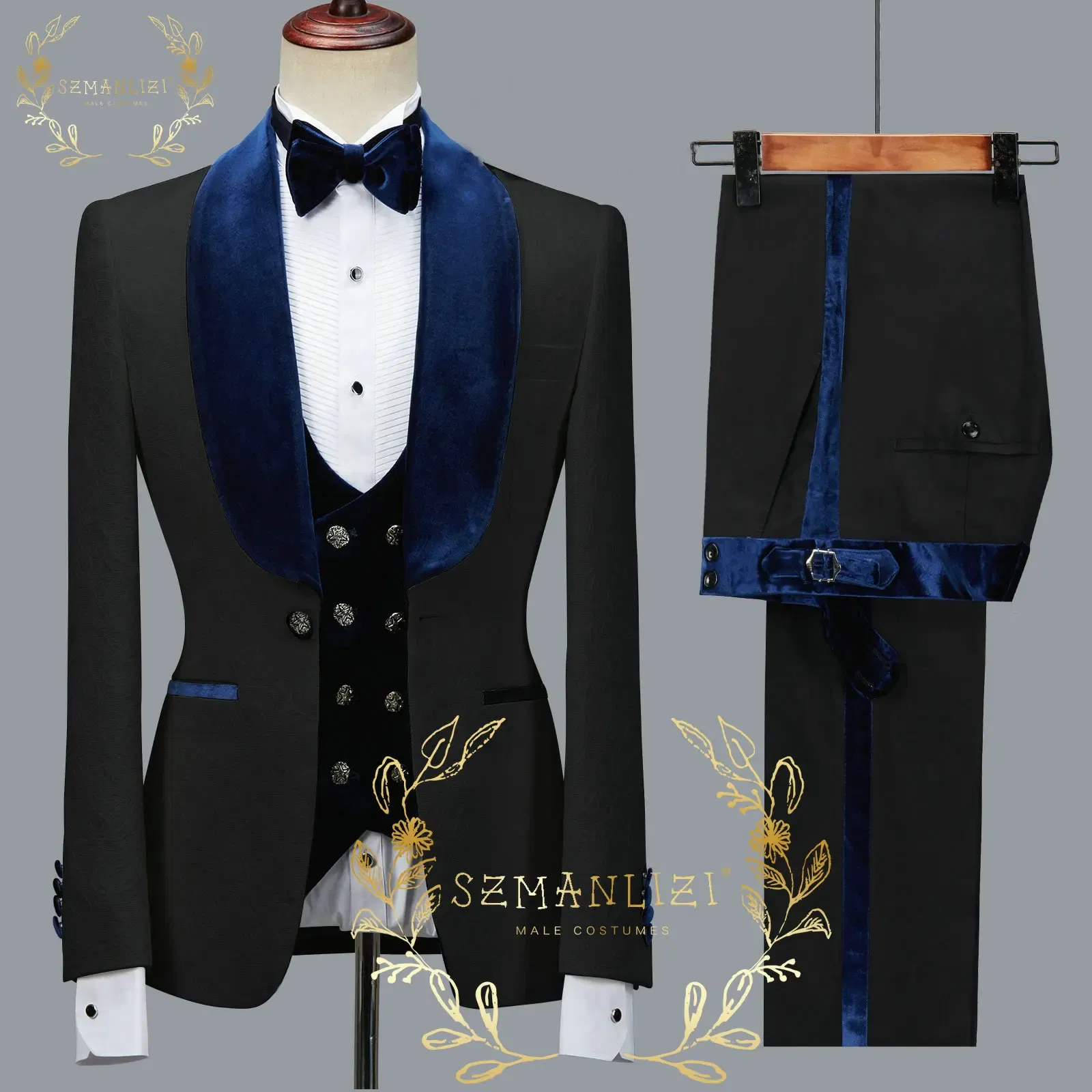 Color: Turquoise, Size: XXXL - SZMANLIZI 2022 Latest Designs Black Floral Party Blazer Men Suits Costume Homme Groom Tuxedos Wedding Terno Masculino 3 Pieces