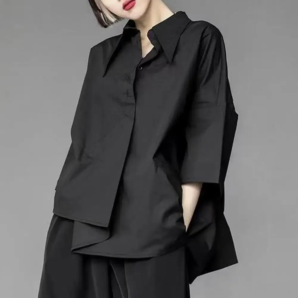 Color: Red, Size: M - Men Shirts Irregular Hem Black White Shirts Single Breasted Shorts Sleeves Handsome Blouse Men Women Tops Summer Spring Shirts