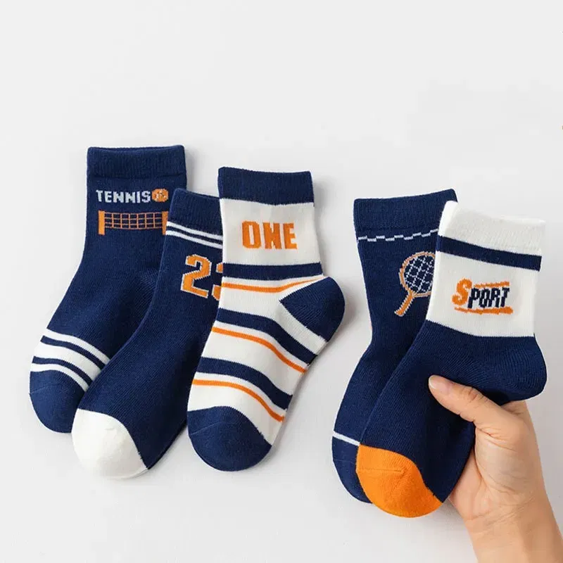 Color: Blue, Size: 4-6T - 1-14T Kids' Socks Spring Autumn Cotton Socks 5 Pairs/lot Soft Cotton Socks Calf Socks Little Big Boys Crew Sock