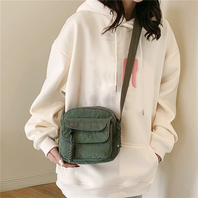 Color: Brown - Crossbody Bags Women Canvas Flap-bag Kawaii Harajuku All-match Students Casual Female Handbags Korean Ulzzang Daily Chic Fashion