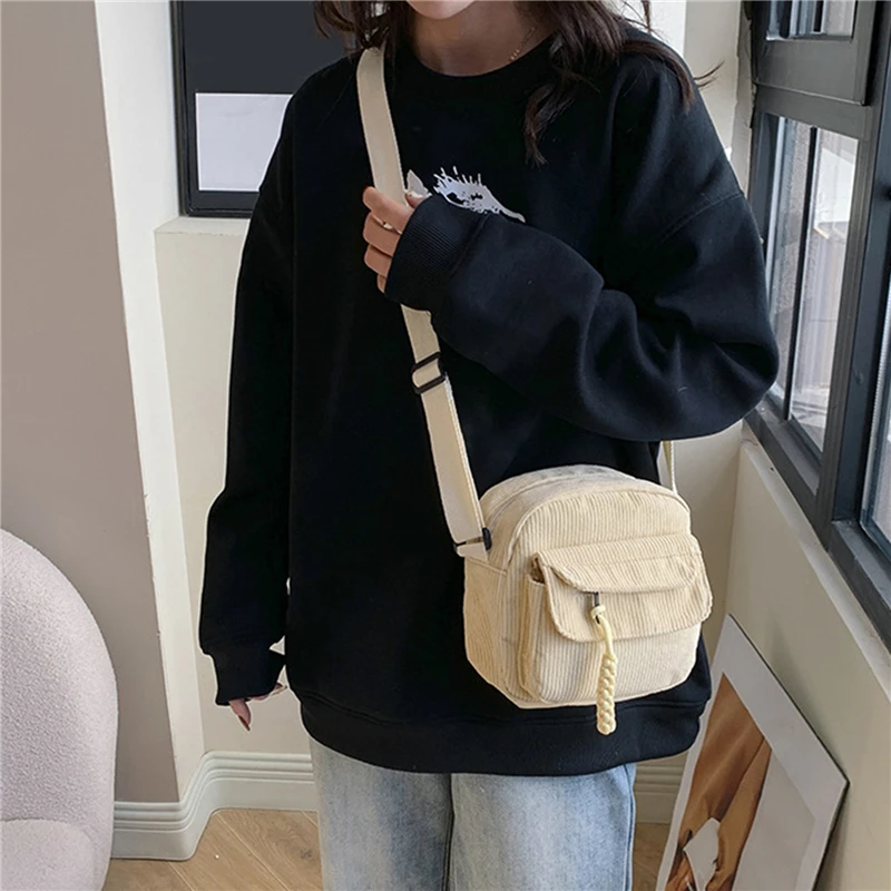 Color: Brown - Crossbody Bags Women Canvas Flap-bag Kawaii Harajuku All-match Students Casual Female Handbags Korean Ulzzang Daily Chic Fashion