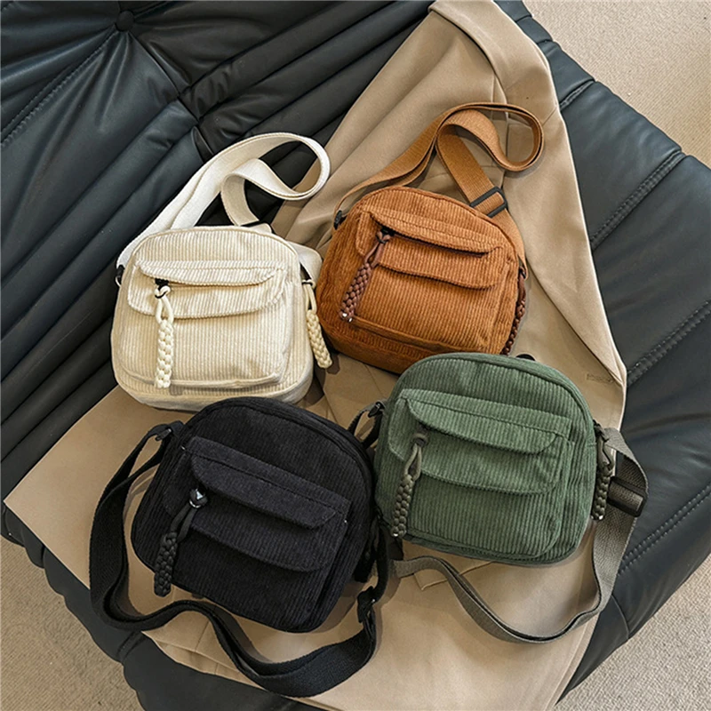 Color: Brown - Crossbody Bags Women Canvas Flap-bag Kawaii Harajuku All-match Students Casual Female Handbags Korean Ulzzang Daily Chic Fashion
