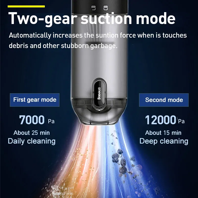 Color: Blue - Baseus Car Vacuum Cleaner with 12000Pa Powerful Suction Rechargeable Wireless Cleaner Handheld Airflow Pump For Car Home Office