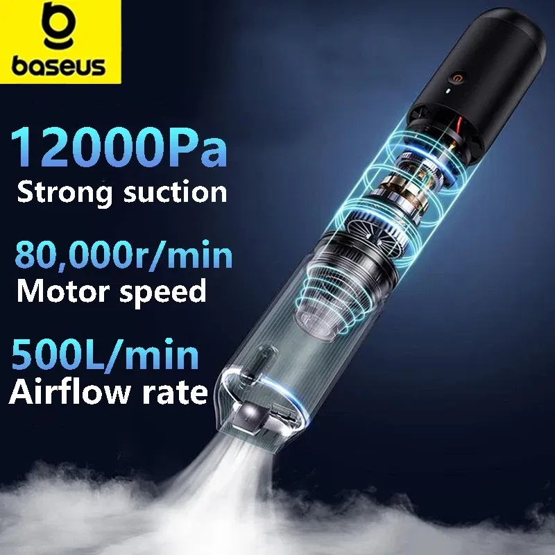Color: Blue - Baseus Car Vacuum Cleaner with 12000Pa Powerful Suction Rechargeable Wireless Cleaner Handheld Airflow Pump For Car Home Office