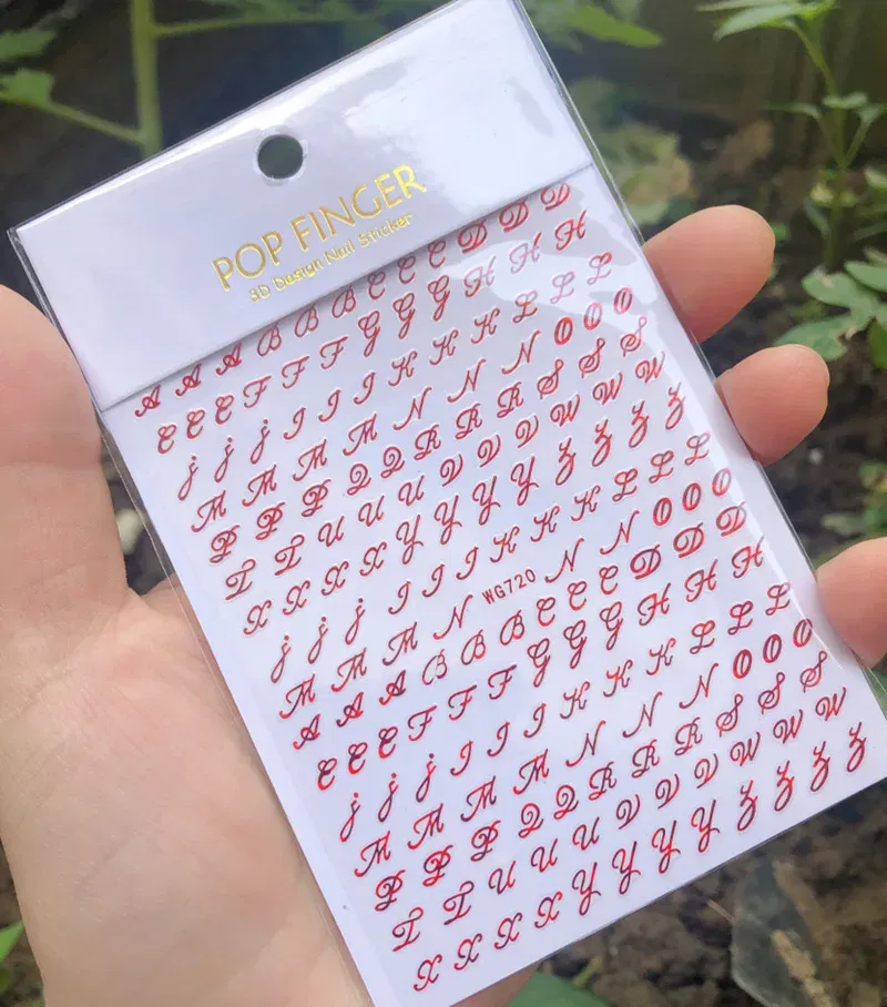 Color: Blue - 1PCS New English Alphabet Nail Stickers Multi-Color Laser Reflective Nail Slider Art Cool Text Nail Kit