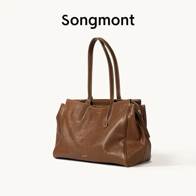 Color: Mustard - Songmont Tracking Series Travel Bag Vegetable Tanned Leather Briefcase, Simple Shoulder Bag
