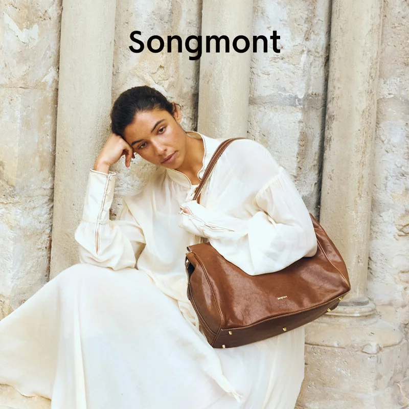 Color: Mustard - Songmont Tracking Series Travel Bag Vegetable Tanned Leather Briefcase, Simple Shoulder Bag